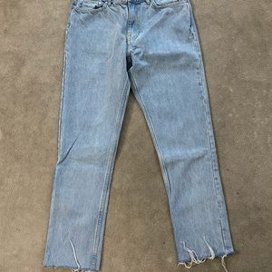 Cropped Light-Wash Denim Jeans.